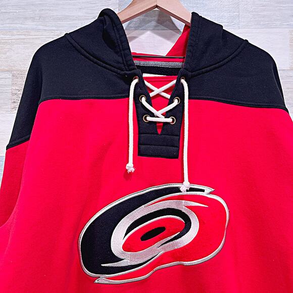 CAROLINA HURRICANES Lace Up Ice Hockey Hoodie Sweatshirt Red Black NHL Mens XXL - Picture 2 of 8